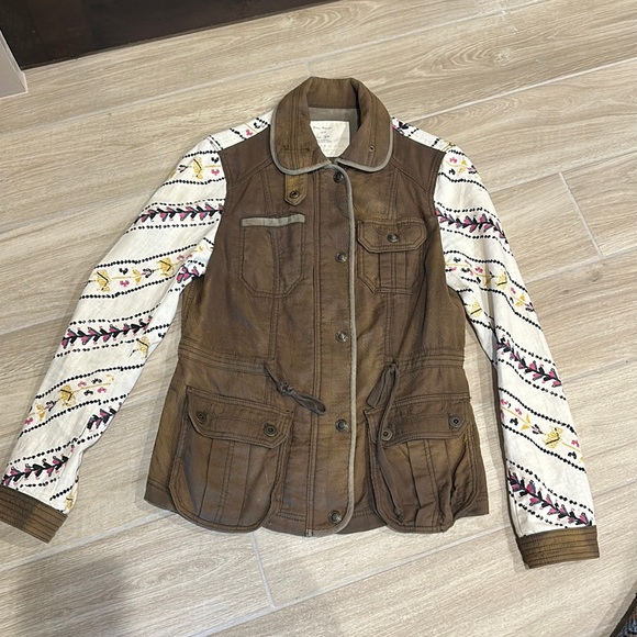 Free People cargo Jacket coat Aztec Tribal print sleeves size XS olive green - Picture 2 of 11